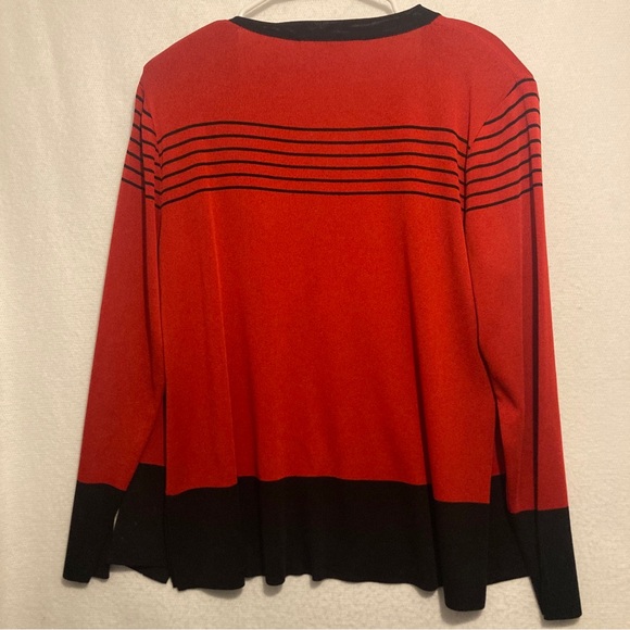 Exclusively Misook L Red Cardigan Long Sleeve Open Front Sweater Shoulder Pads - Picture 2 of 4